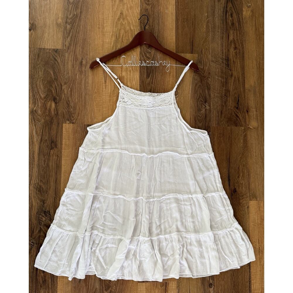 Raviva Women’s Size Large White Maxi Rayon/Cotton Tiered Cottagecore Dress Boho‎